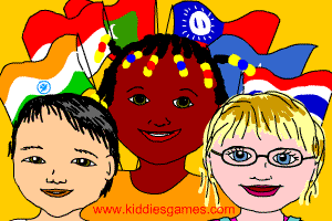 multicultural kids and flags